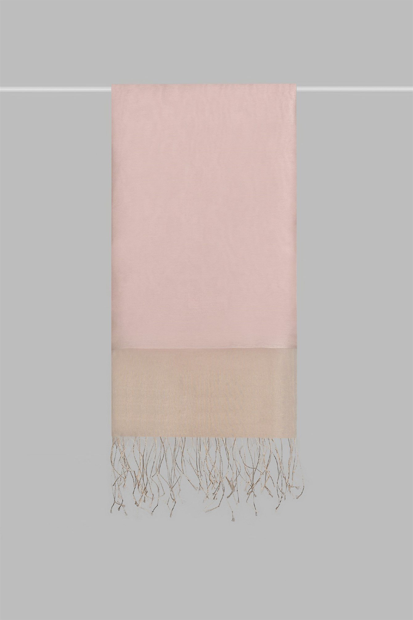 Çift Katlı Bej Pudra Tül Şal