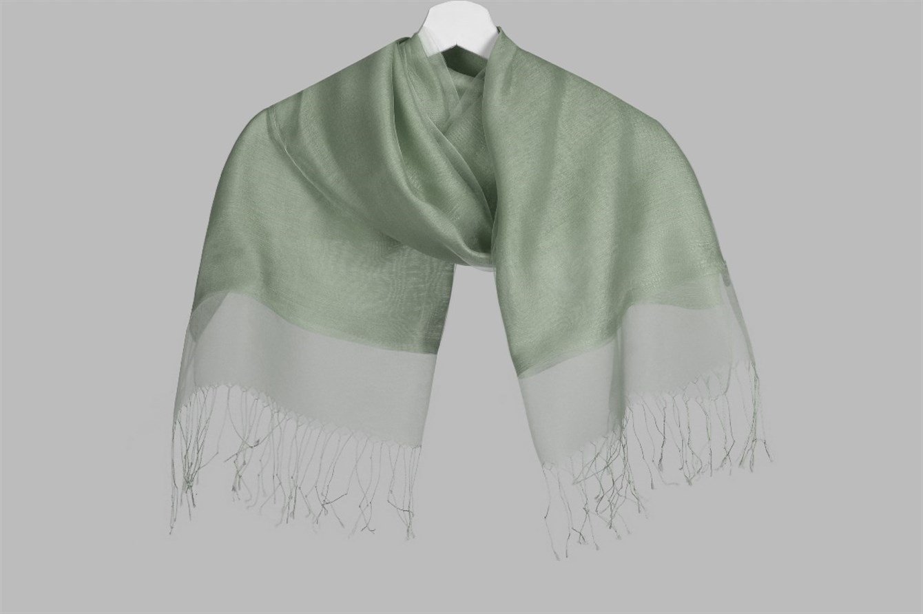 Çift Katlı Keten Yeşili Tül Şal