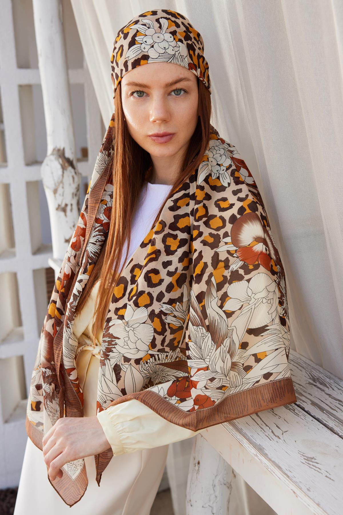 FENZA leopar kahverengi şal